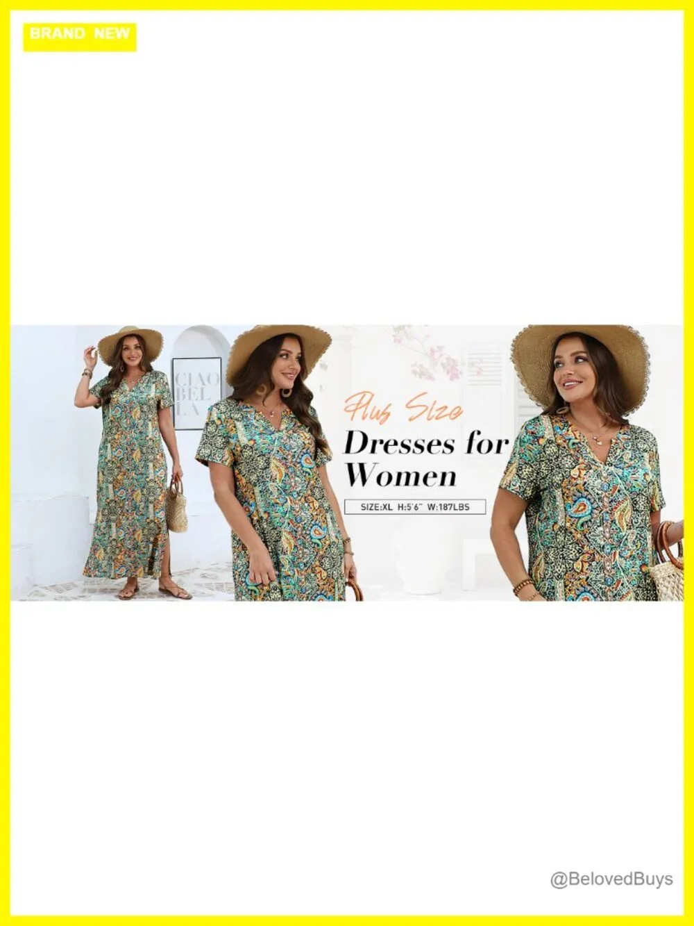 Women's Maxi Dress V-Neck Short Sleeve with Pockets Summer Casual